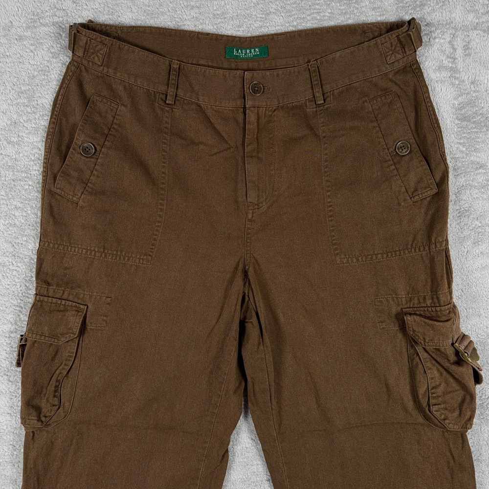 Lauren Ralph Lauren Pants Womens Petite 14P Brown Cargo Pocket Wide Leg Military